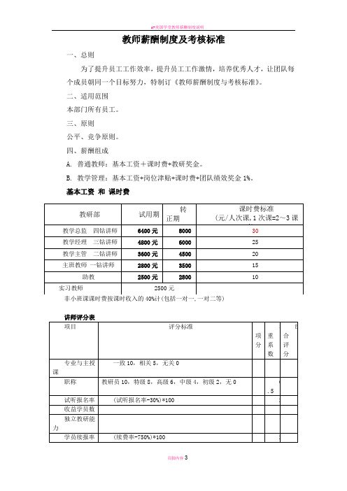 教师薪酬制度及考核标准