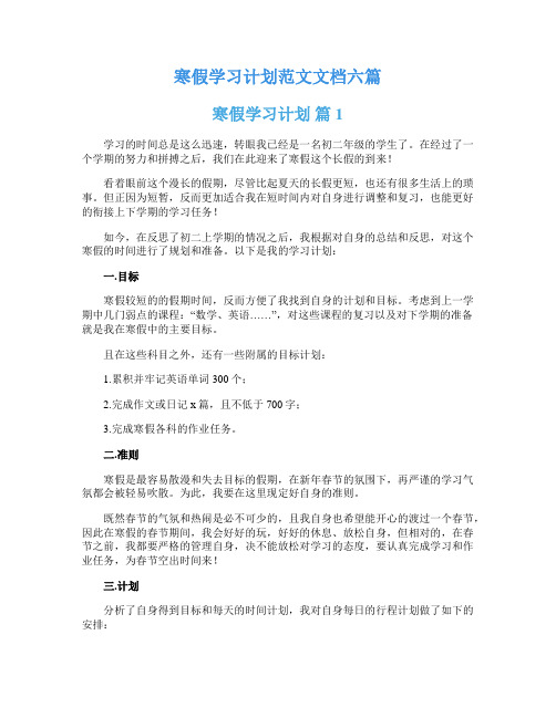 寒假学习计划范文文档六篇