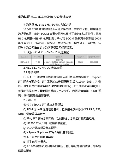 华为认证H11-811HCNA-UC考试大纲