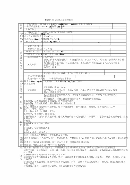 机油的理化性质与危险特性表