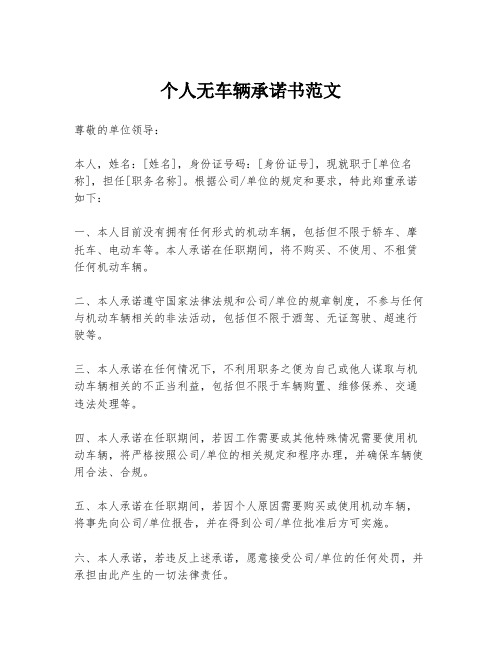 个人无车辆承诺书范文