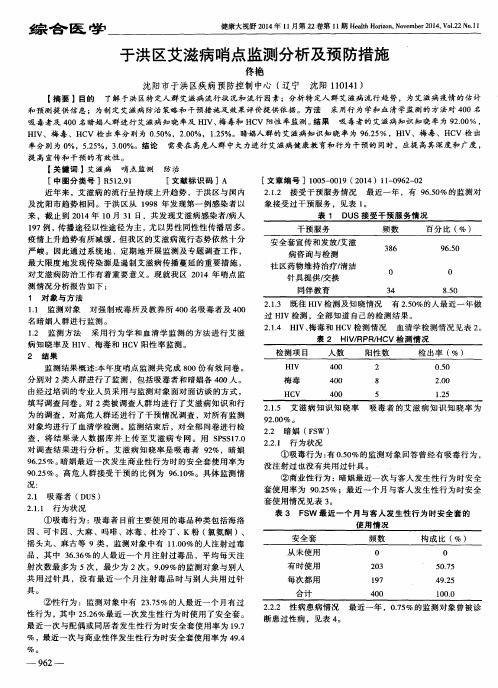 于洪区艾滋病哨点监测分析及预防措施