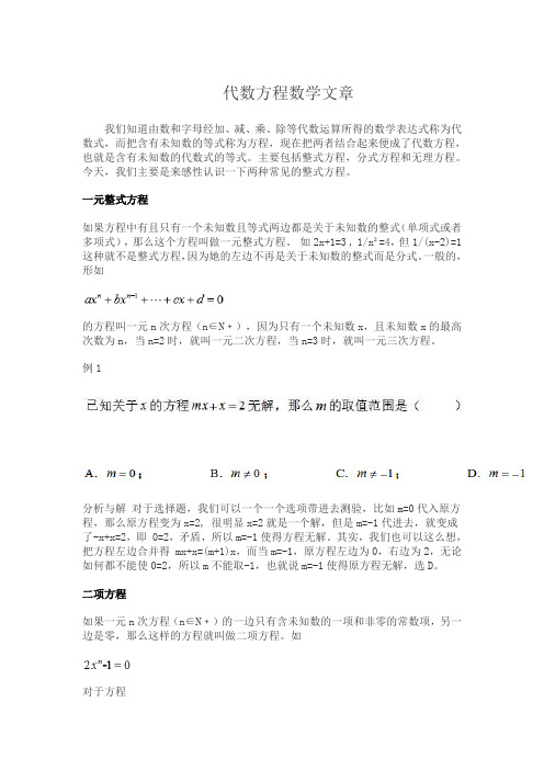 代数方程数学文章