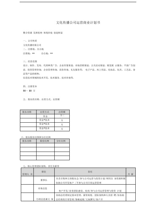 文化传播公司运营商业计划书