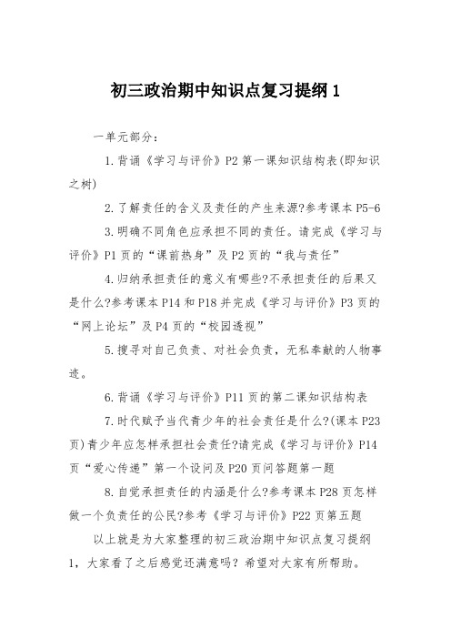 初三政治期中知识点复习提纲1