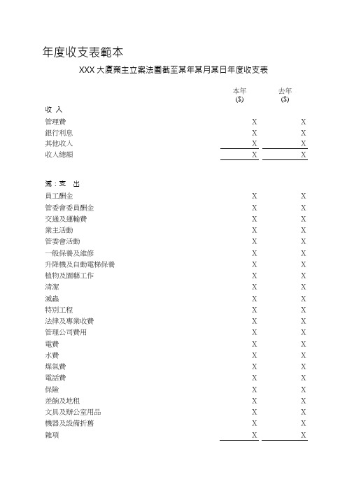 年度收支表范本