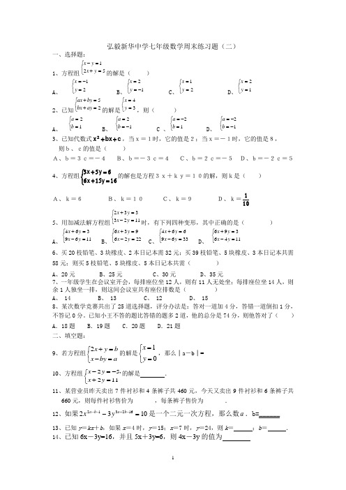 弘毅新华中学七年级数学周末练习题