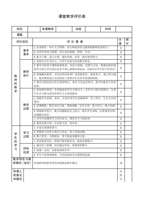 课堂教学评价表(实用)