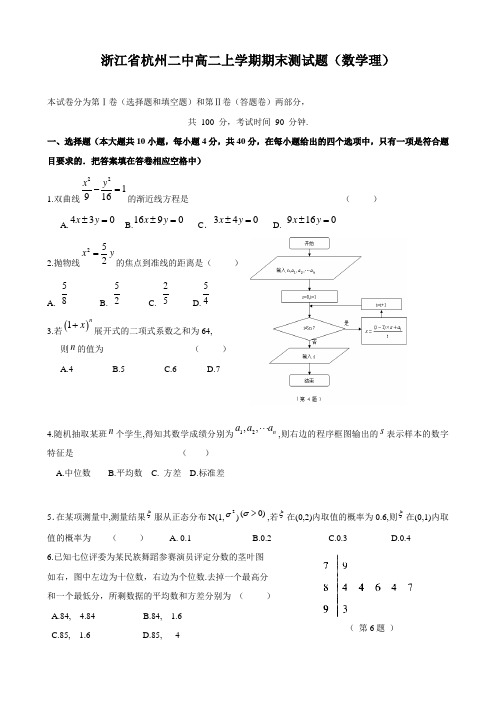 浙江省杭州二中高二上学期期末测试题(数学理).doc