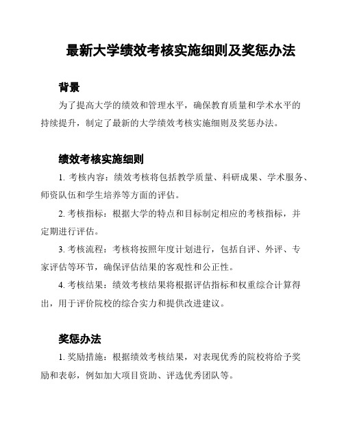 最新大学绩效考核实施细则及奖惩办法