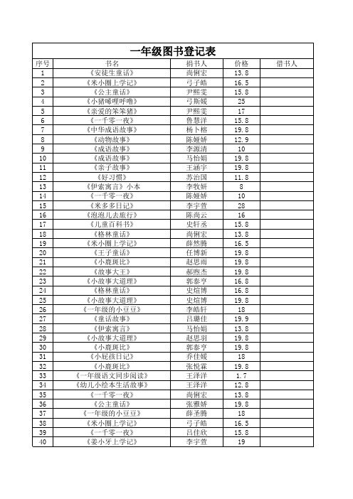 一年级图书登记表--