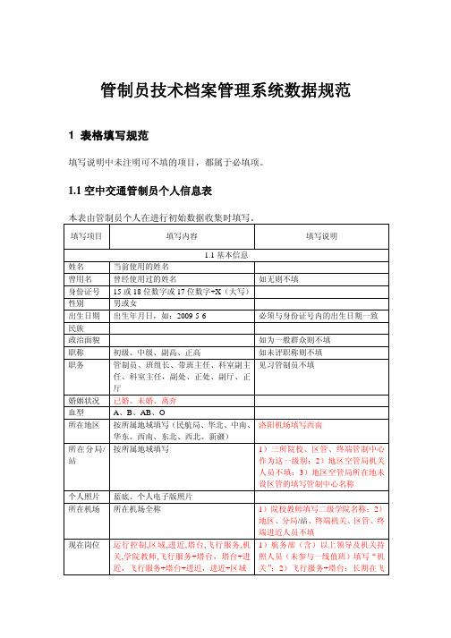 管制员技术档案管理系统数据规范