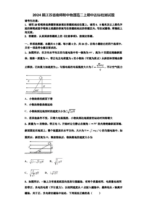 2024届江苏省南师附中物理高二上期中达标检测试题含解析