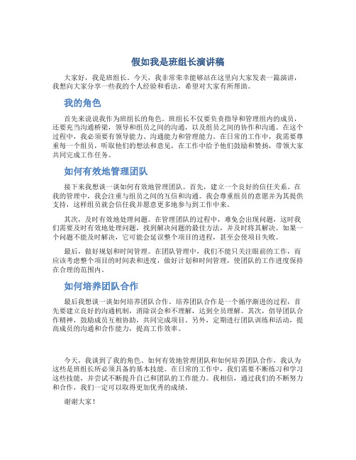 假如我是班组长演讲稿