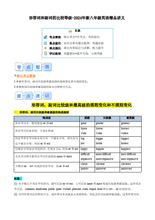 形容词和副词的比较等级(原卷版)-2024年新八年级英语精品讲义