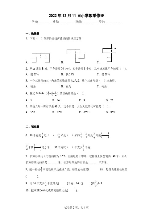 最新版苏教版小学数学六年级上册总复习附答案解析 