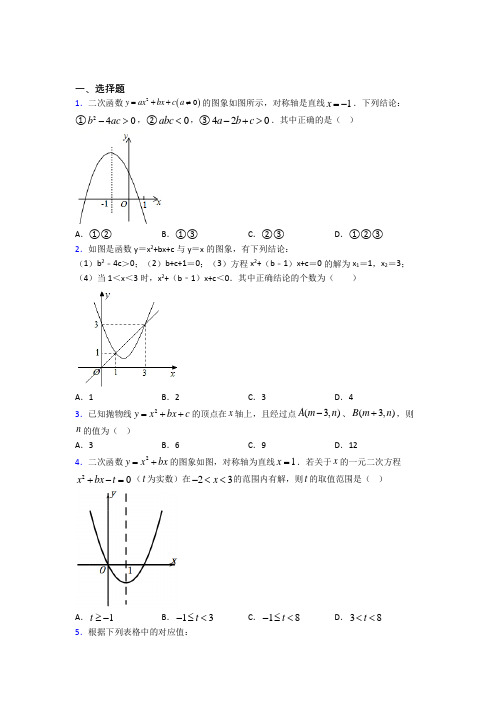 新人教版初中数学九年级数学上册第二单元《二次函数》测试卷(包含答案解析)(3)