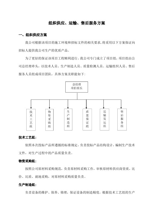 组织供应、运输、售后服务方案