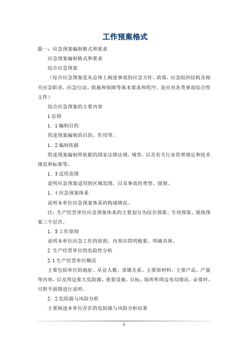 工作预案格式