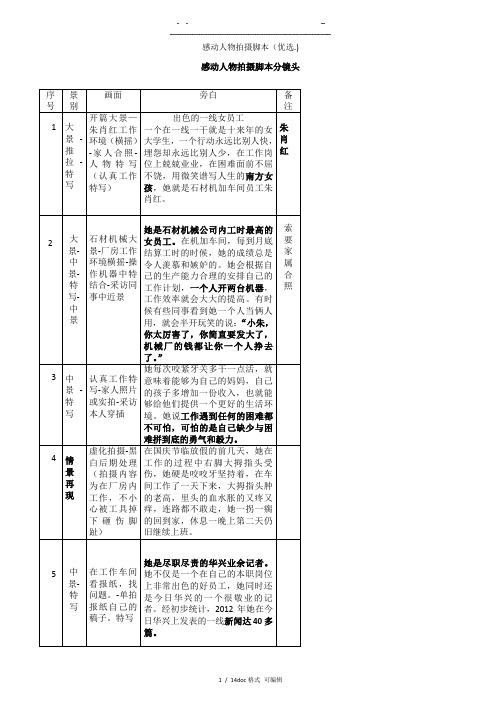 感动人物拍摄脚本   甄选