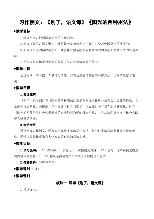 统编教材部编人教版六年级下册语文《习作例文：《别了-语文课》《阳光的两种用法》》教案