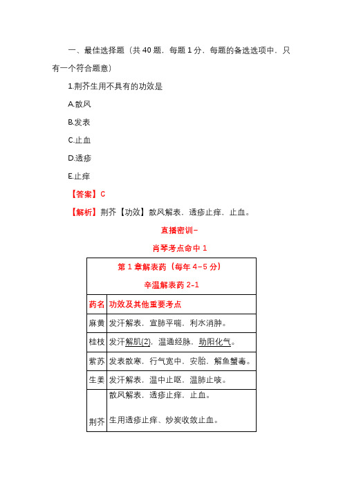 2020年执业药师中药学专业知识二考试模拟试题及答案解析