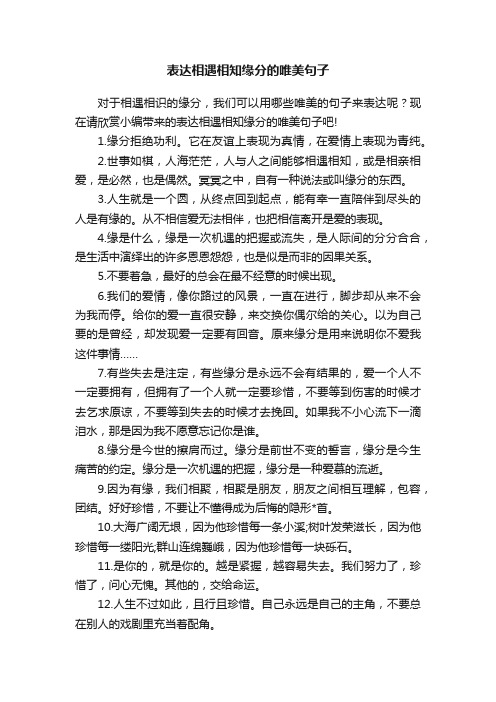 表达相遇相知缘分的唯美句子