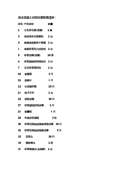 泡沫混凝土试验仪器配置清单