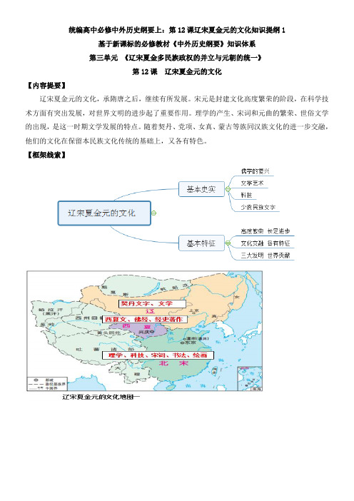 统编高中必修中外历史纲要上：第12课辽宋夏金元的文化知识提纲1