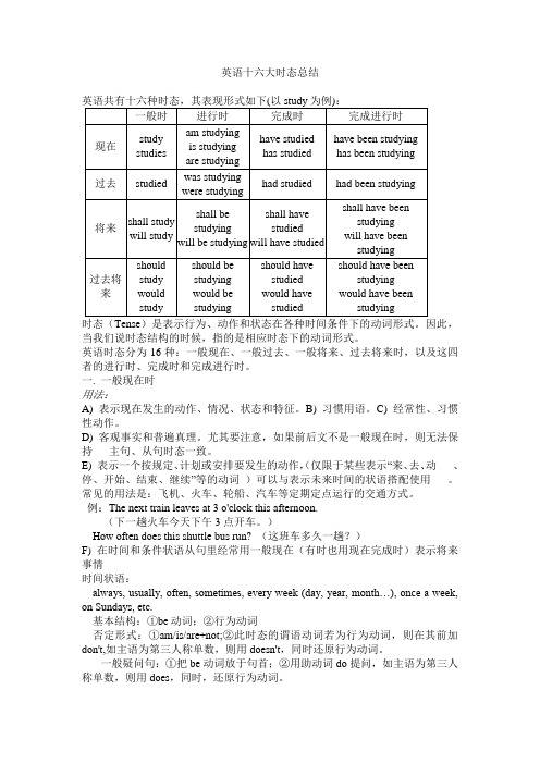 英语十六大时态总结及相关练习题