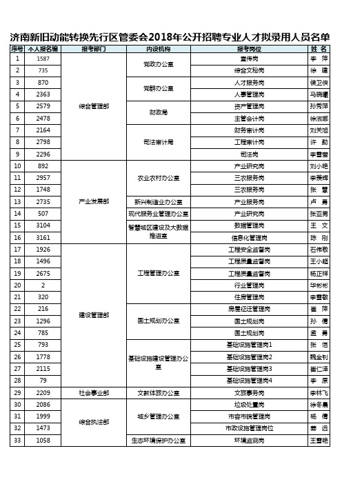 济南新旧动能转换先行区管委会2018年公开招聘专业人才拟录