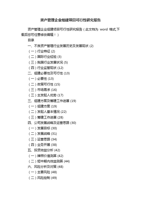 资产管理企业组建项目可行性研究报告