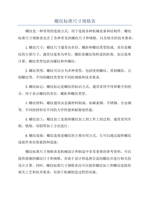 螺纹标准尺寸规格表