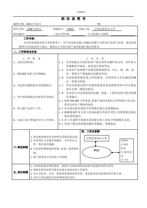 IPQC职位说明书