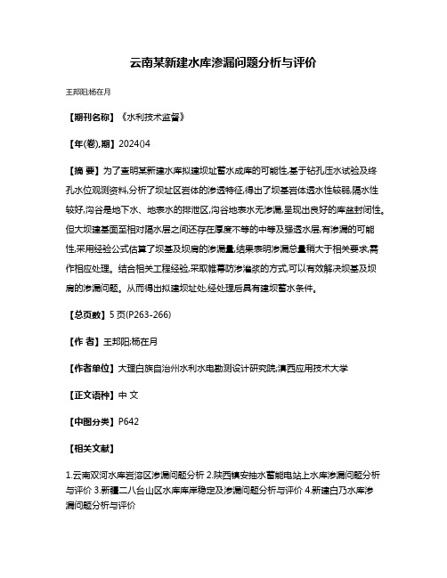 云南某新建水库渗漏问题分析与评价