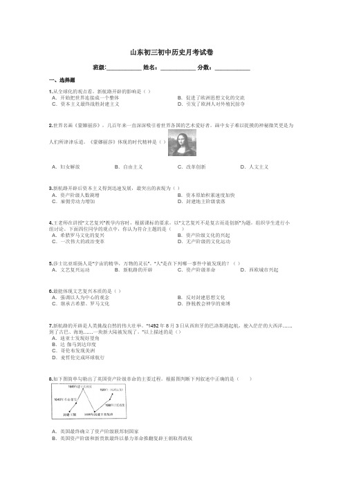 山东初三初中历史月考试卷带答案解析
