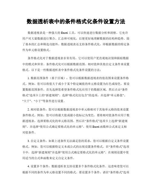 数据透析表中的条件格式化条件设置方法