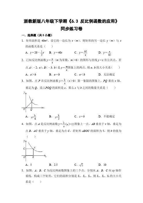 浙教版初中数学八年级下册《6.3 反比例函数的应用》同步练习卷