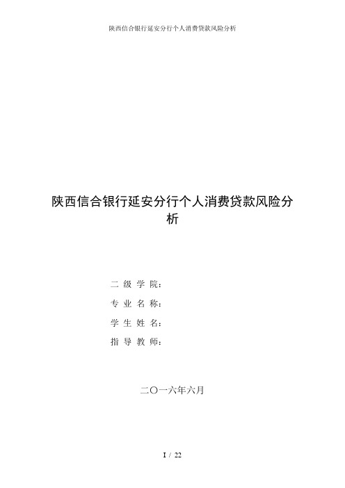 陕西信合银行延安分行个人消费贷款风险分析