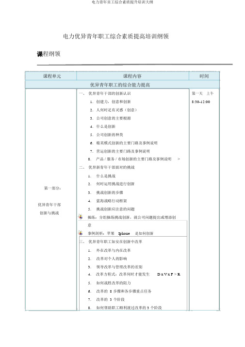 电力青年员工综合素质提升培训大纲