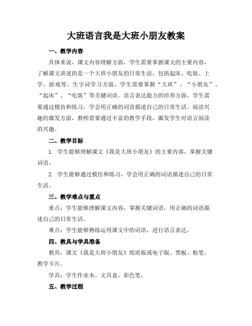 大班语言我是大班小朋友教案