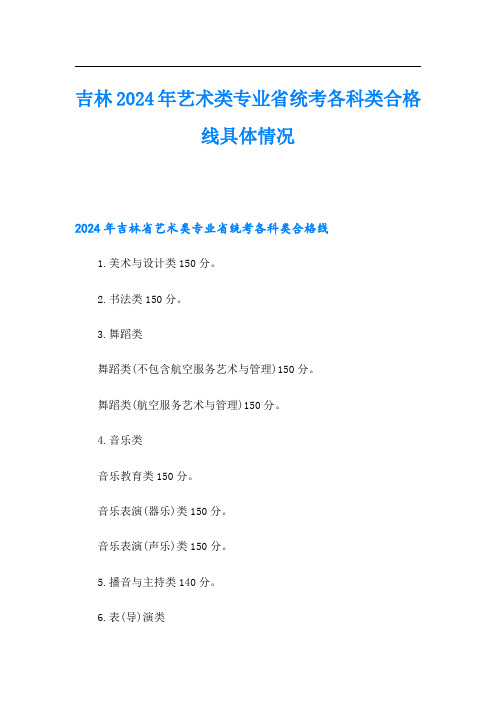 吉林2024年艺术类专业省统考各科类合格线具体情况