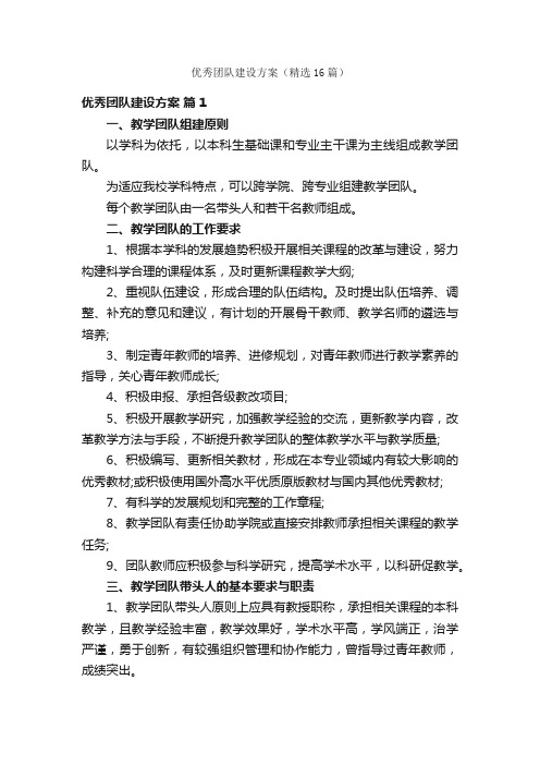 优秀团队建设方案（精选16篇）