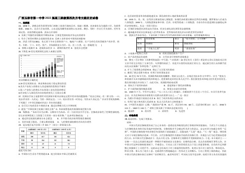 广西玉林市第一中学2022届高三上学期第四次月考文综历史试卷 Word版含答案