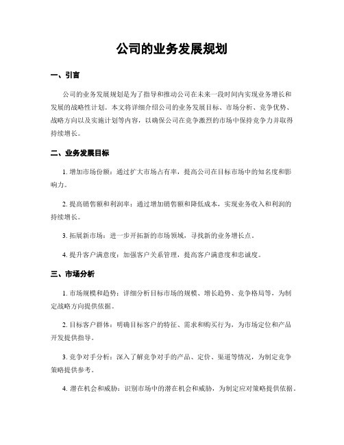 公司的业务发展规划