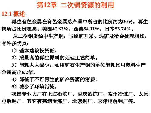 二次铜资源利用与铜的湿法冶金