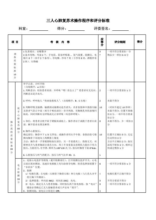 3人心肺复苏术操作程序和评分标准