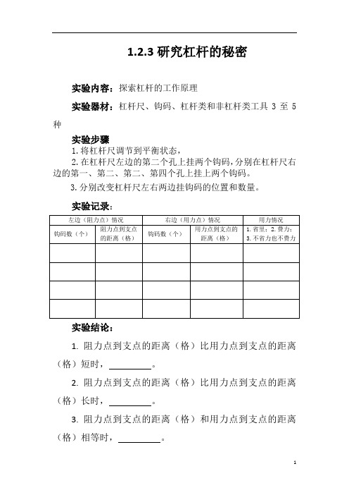 六年级上册科学实验报告册