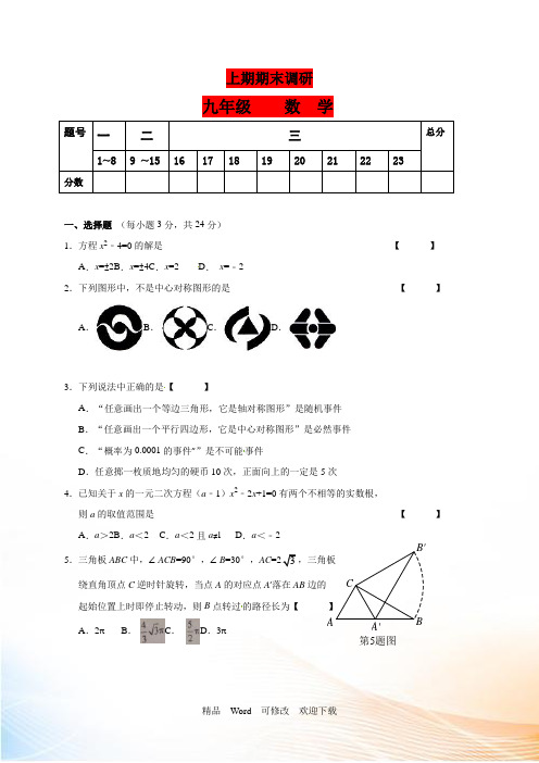 海南省2022年九年级上数学期末试卷及答案