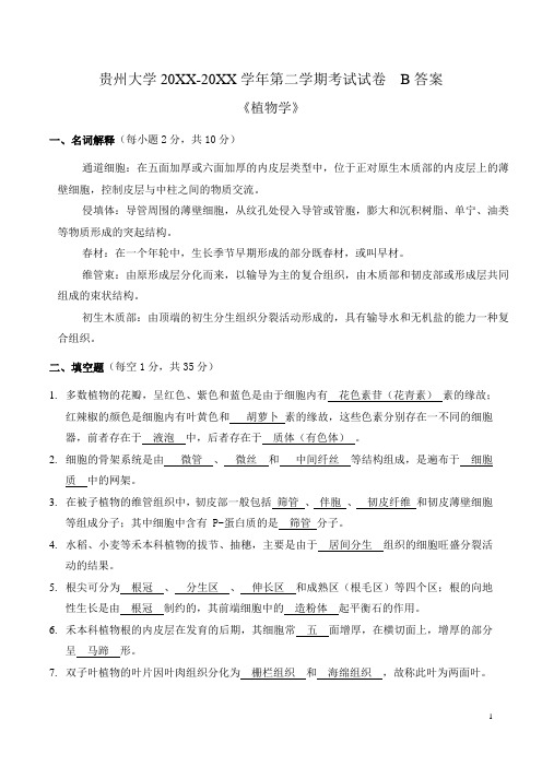 贵州大学大二生物科学专业植物学试题及答案 (2)